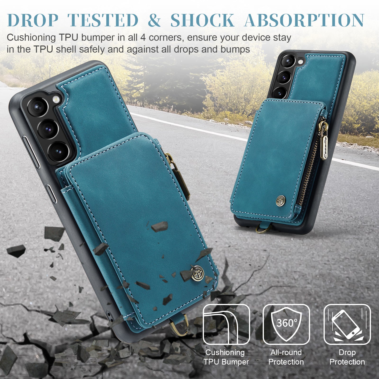 CASEME C20 Series for Samsung Galaxy S23 RFID Blocking Zipper Pocket PU Leather Coated TPU Shockproof Phone Cover with Wallet Kickstand CASEME C20 Series for Samsung Galaxy S23 RFID Blocking Zipper Pocket PU Leather Coated TPU Shockproof Phone Cover with Wallet Kickstand